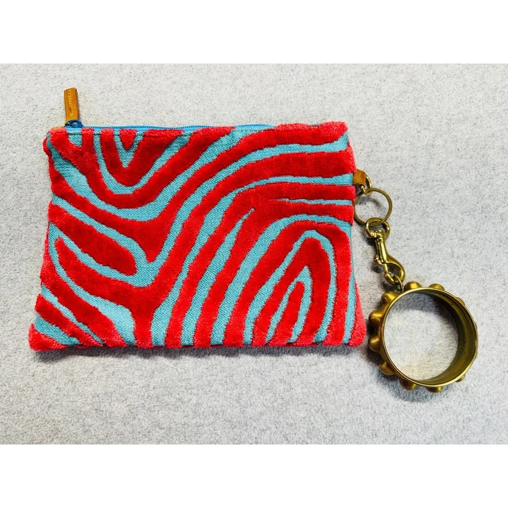 Zebra Print Medium Purse Clutch Pouch‎ Pink Turquoise Bracelet Statement Trendy